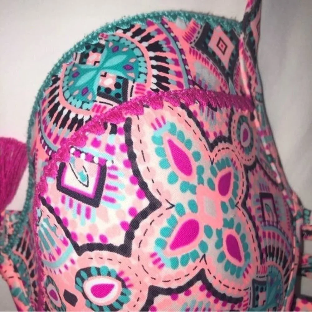Shade & Shore Swim Bikini Top Size 36D Pink Print Tassel